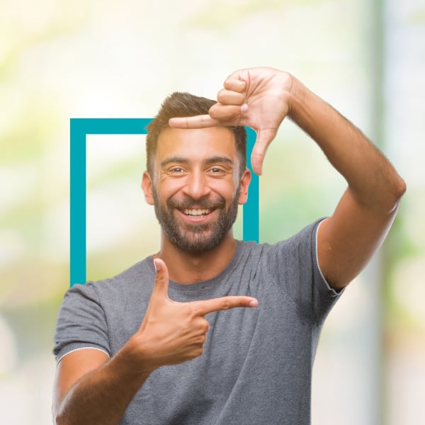 Man making framing hands in front of TARGIT square logo